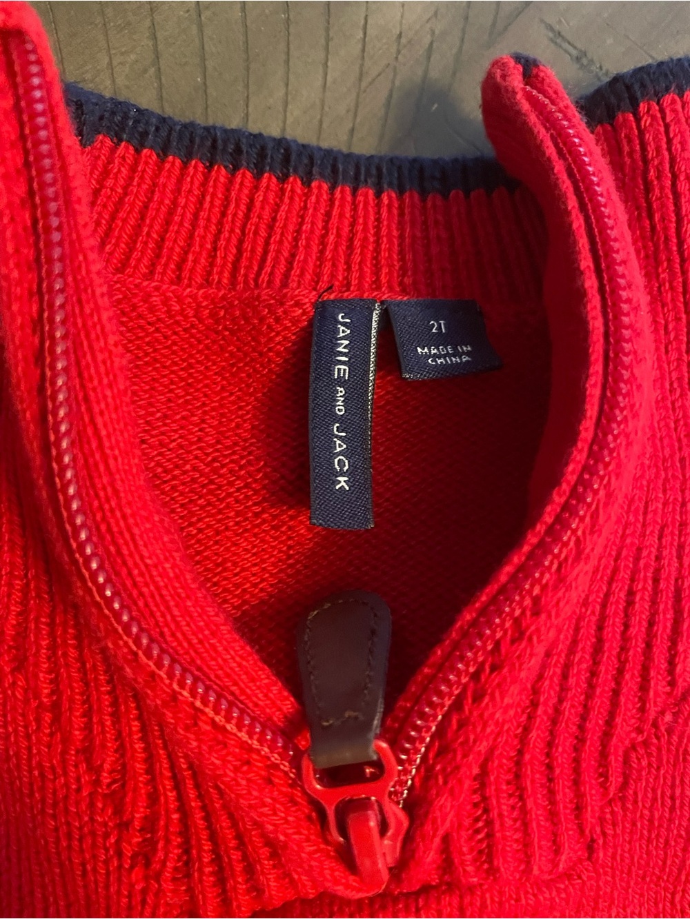 Janie and Jack Bright Red Zip-Up Sweater with Navy Trim